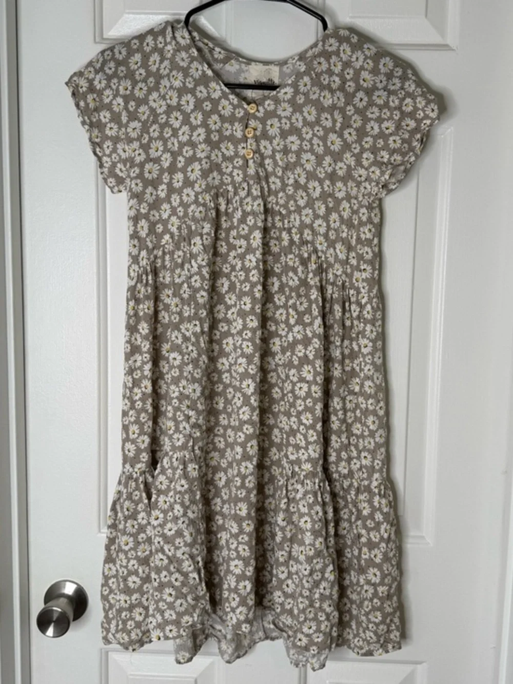 Beige Daisy Tiered Girls' Casual Dress